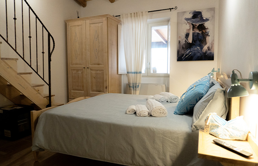 stanza blu visuale letto